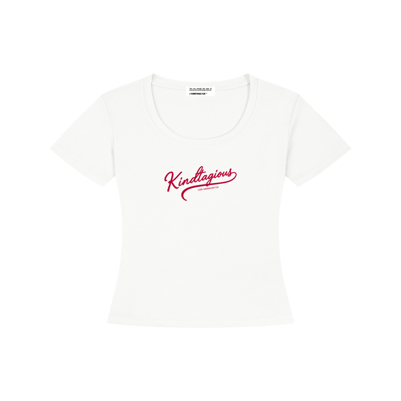 Kindtagious Script Baby Tee in White