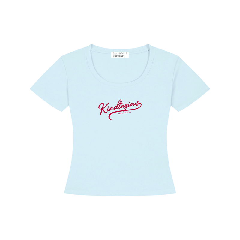 Kindtagious Script Baby Tee in Light Blue