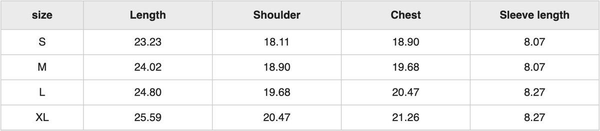 RT0046 ringer tee size chart