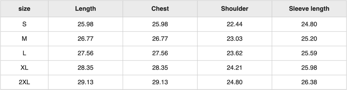 UT0261 vintage wash crewneck size chart