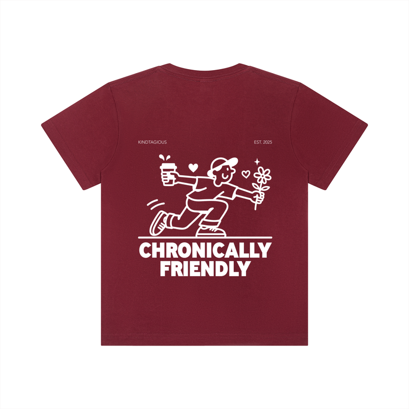 Chronically Friendly Kid's Tee in Wine Red
