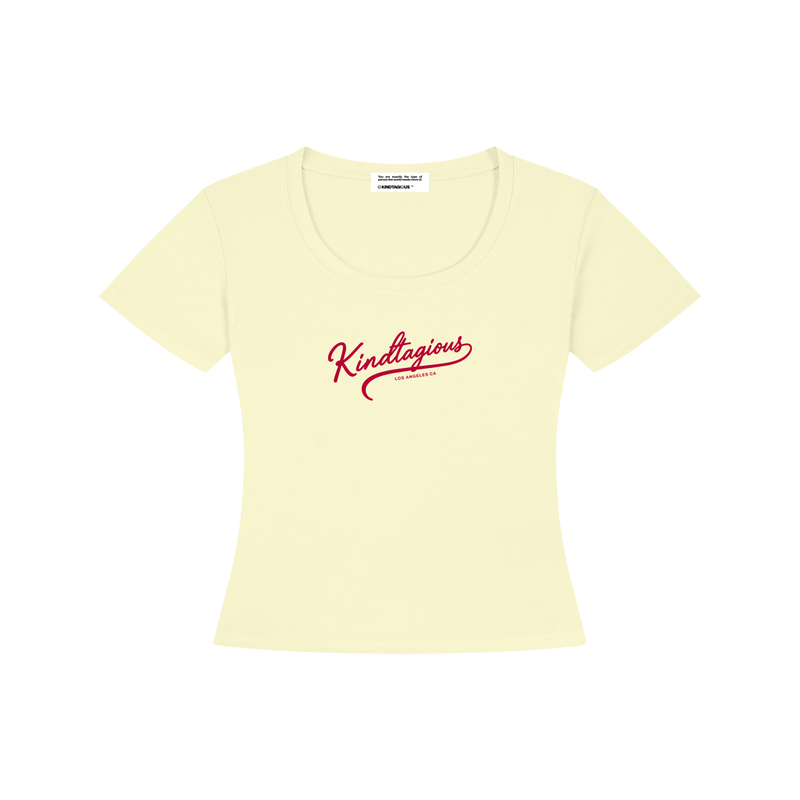 Kindtagious Script Baby Tee in Light Yellow